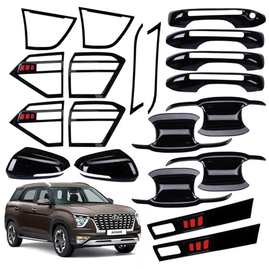 Black combo kit for Alcazar, placed on a white background with a car. 
