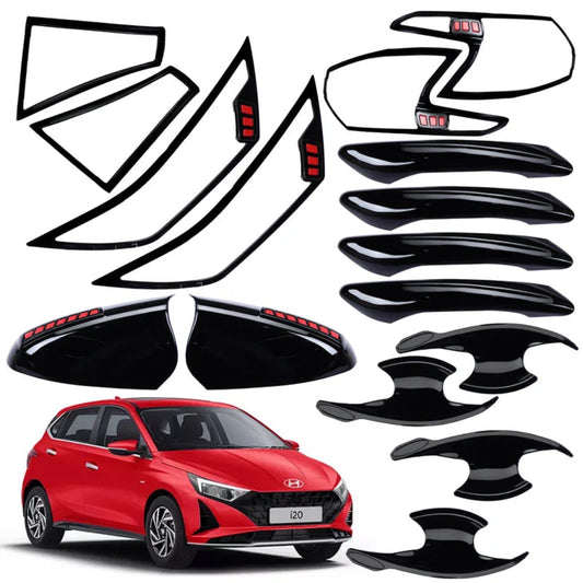 Black combo kit for i20, placed on a white background with red car.