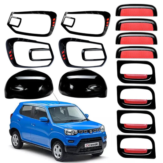 Set of 5 Black Combo Kit For S presso displayed on a white background, along with the car in blue.