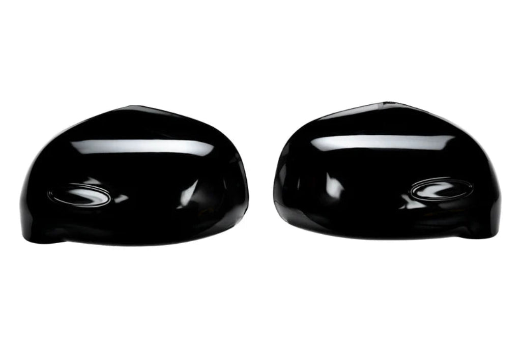 Set of 2 pca black ORVM Covers for Wagon R placed on a white background. 