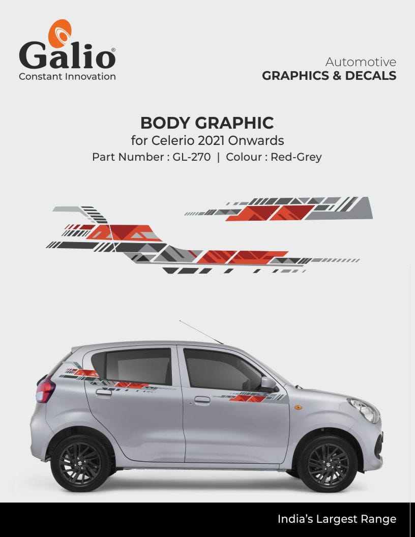 Galio body graphic advertisment for celerio on a white background