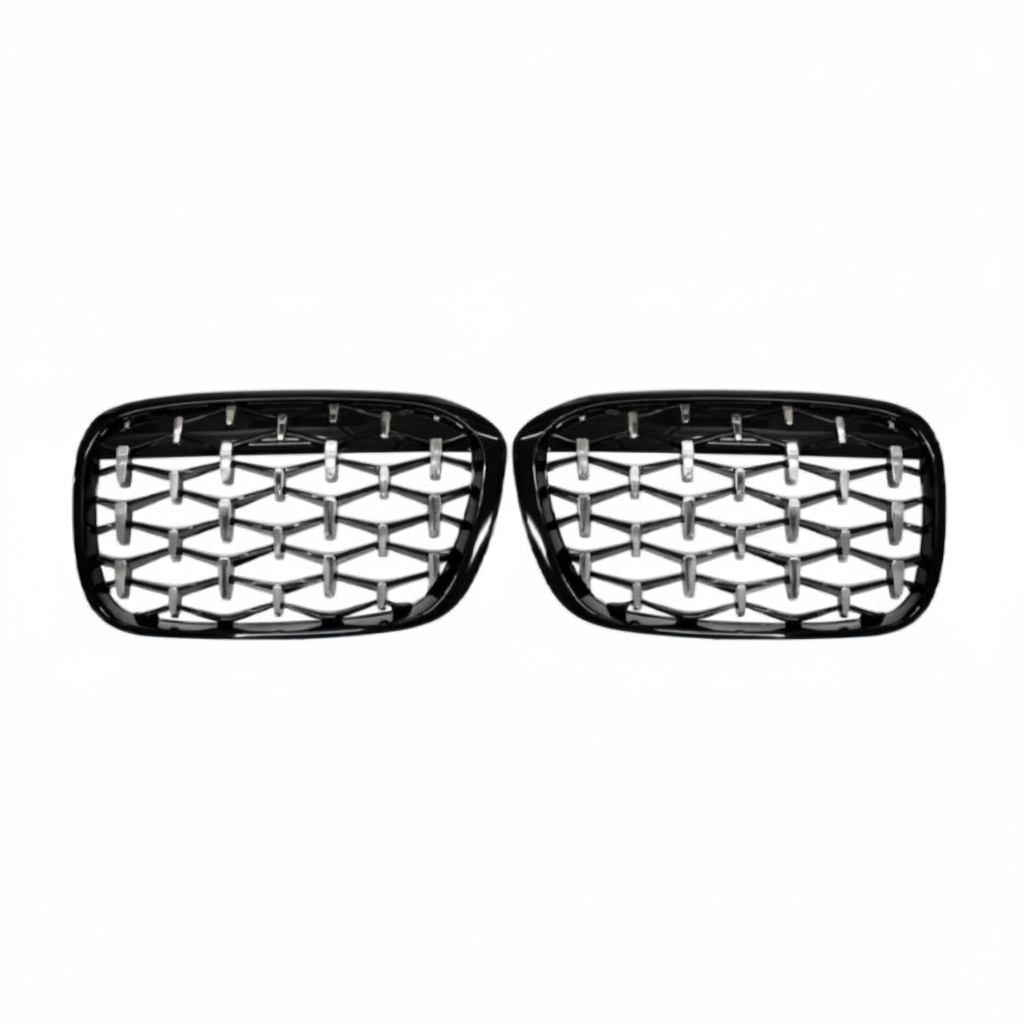 Pair of car grille grills on a white background