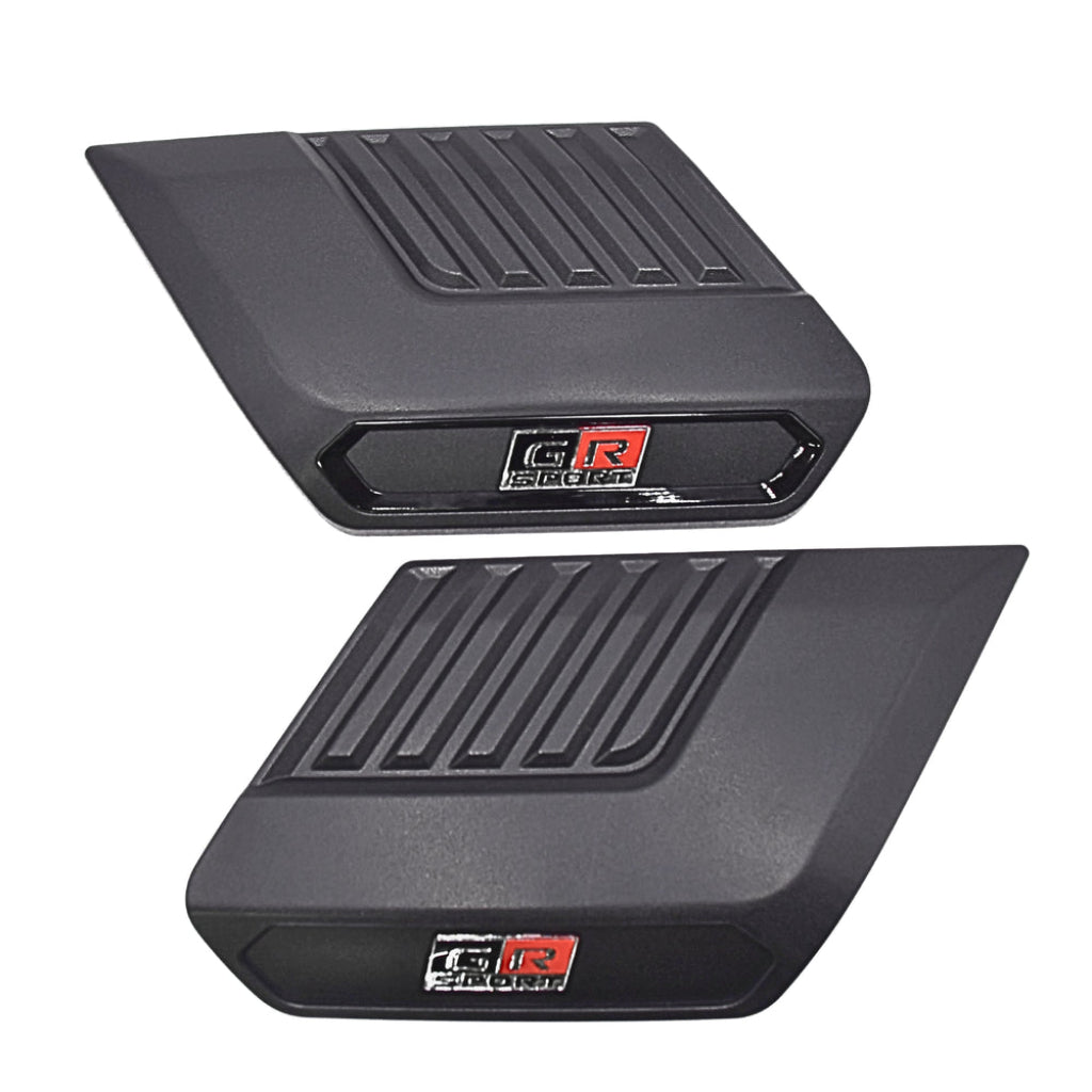 Two black bonnet accessory with a brand logo on a white background
