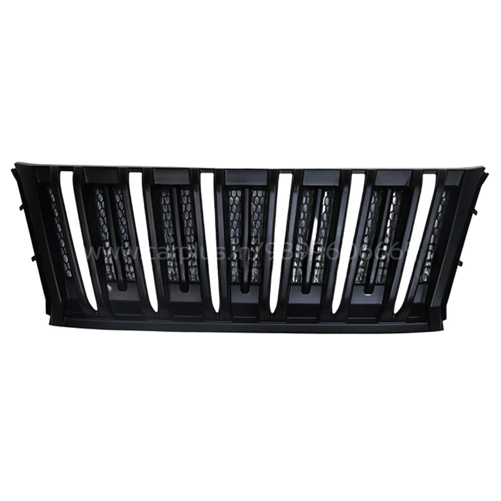 Black car grille with horizontal slats on a white background