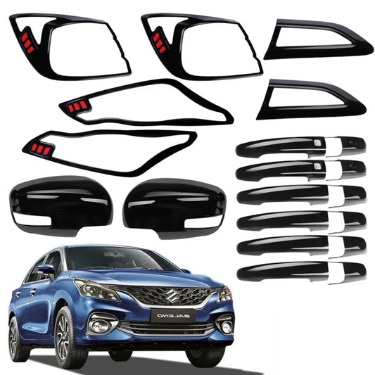 Black Combo kit for Baleno 2022 onwards, displayed on a white background with blue car.