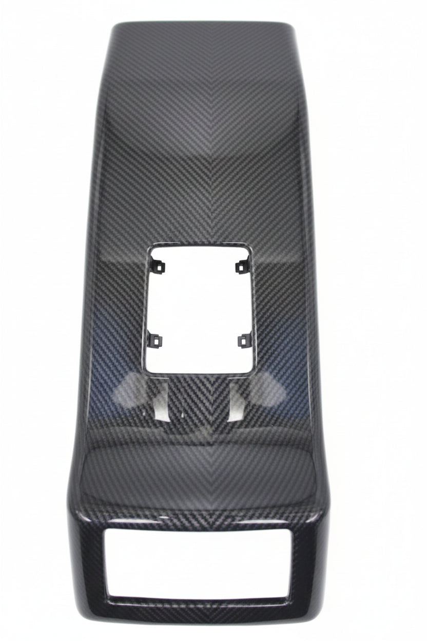 Carbon fiber panel with a central cutout on a white background