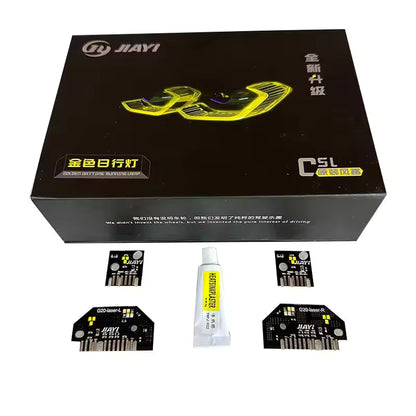 JIAYI car light kit packaging with components on a white background