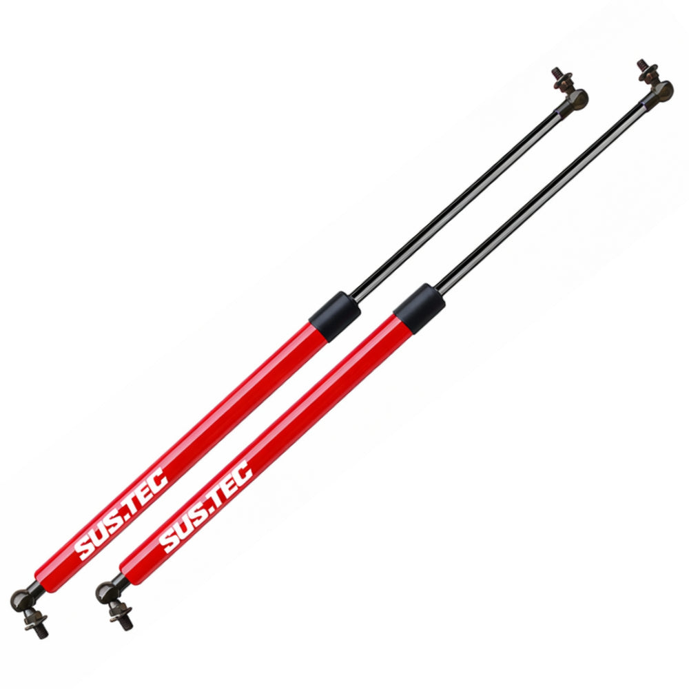 Two red shock absorbers with black ends on a white background, branded 'SUS.TEC'.