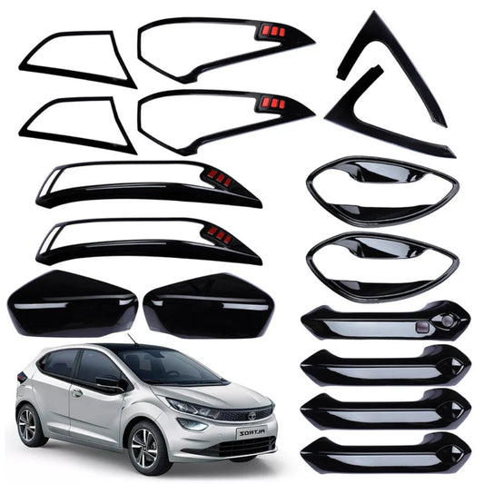Black combo kit for Altroz, displayed on a white background with silver car.