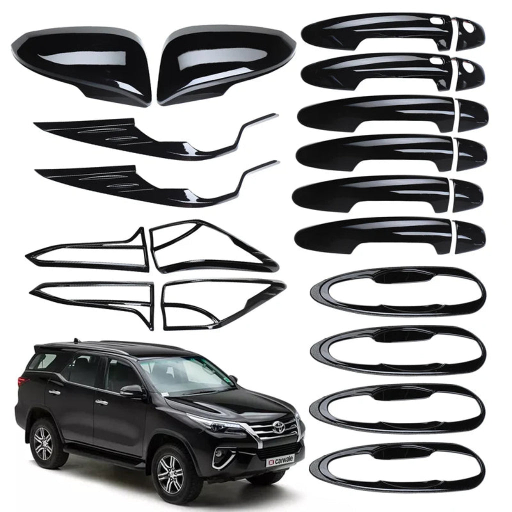 Black combo kit for Fortuner, displayed on a white background with black car.