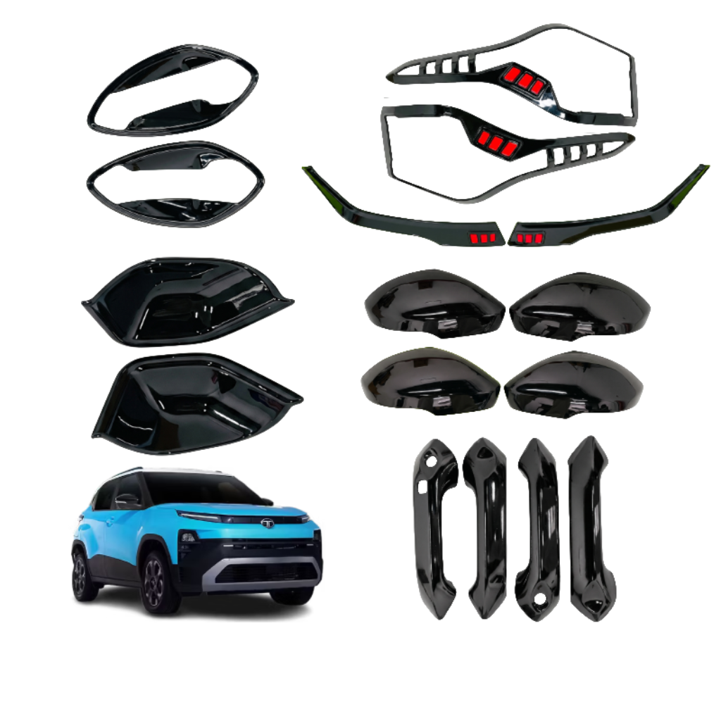 Black combo kit for Punch, displayed on a white background with blue car.  