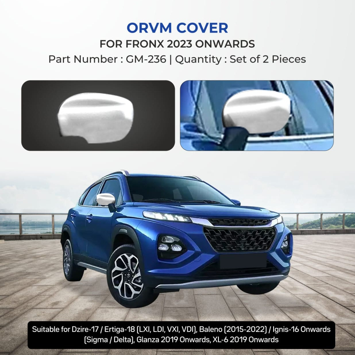 Chrome Finish ORVM Cover For Maruti Suzuki Fronx - Model 2023 Onwards