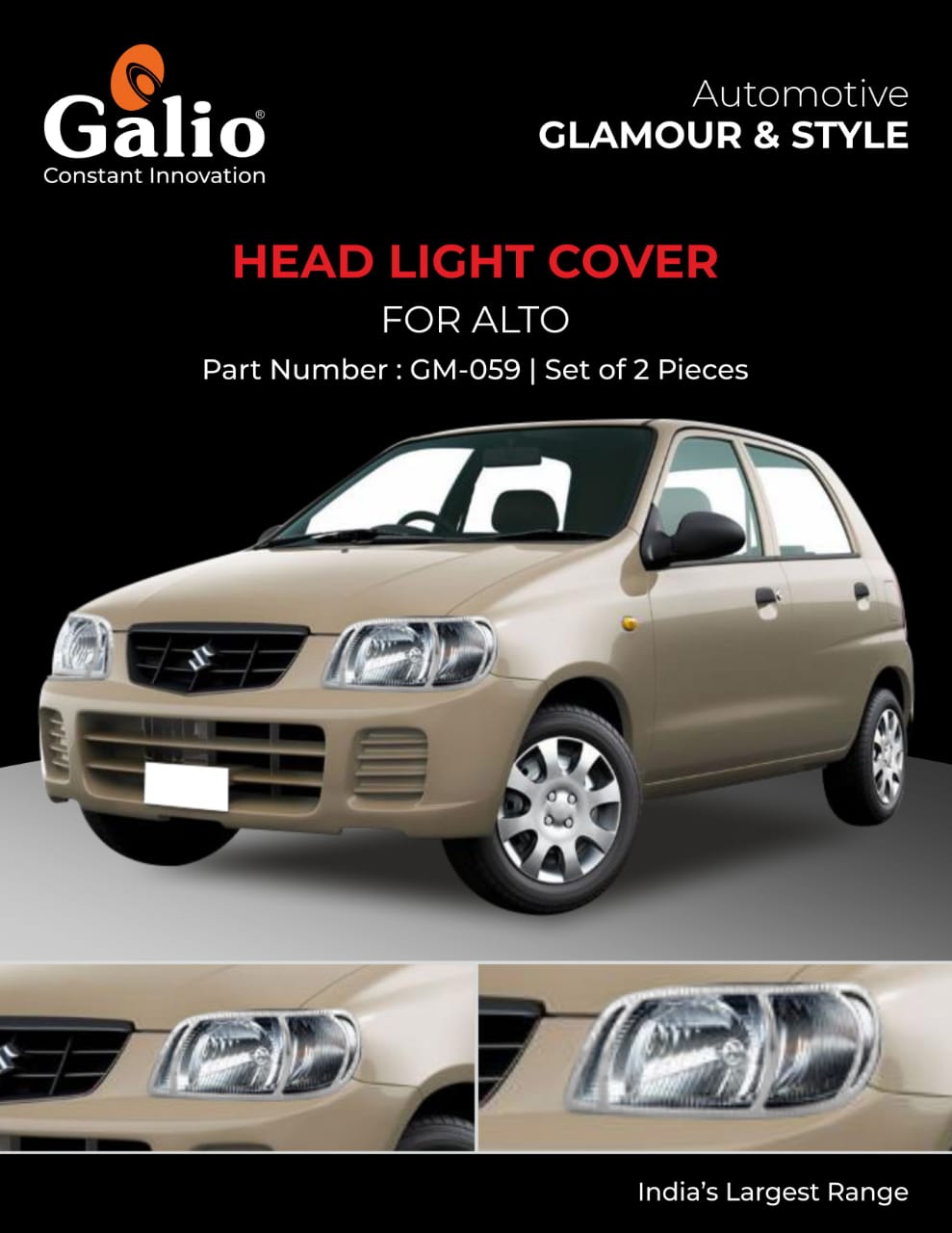 Chrome Finish Head Lamp Garnish for Maruti Suzuki Alto