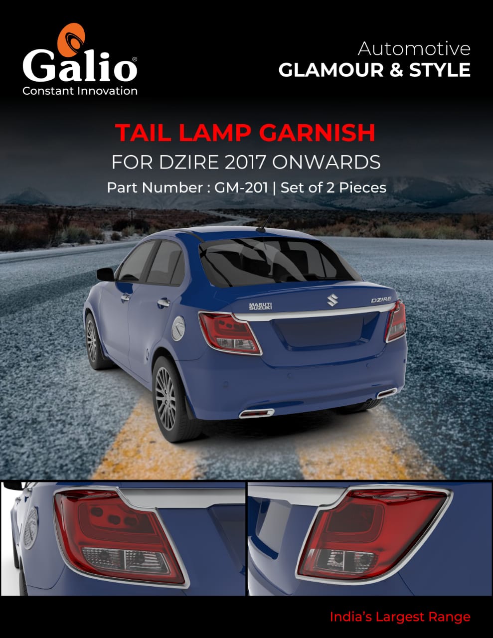 Maruti Suzuki Dzire Chrome Finish Tail Lamp Garnish