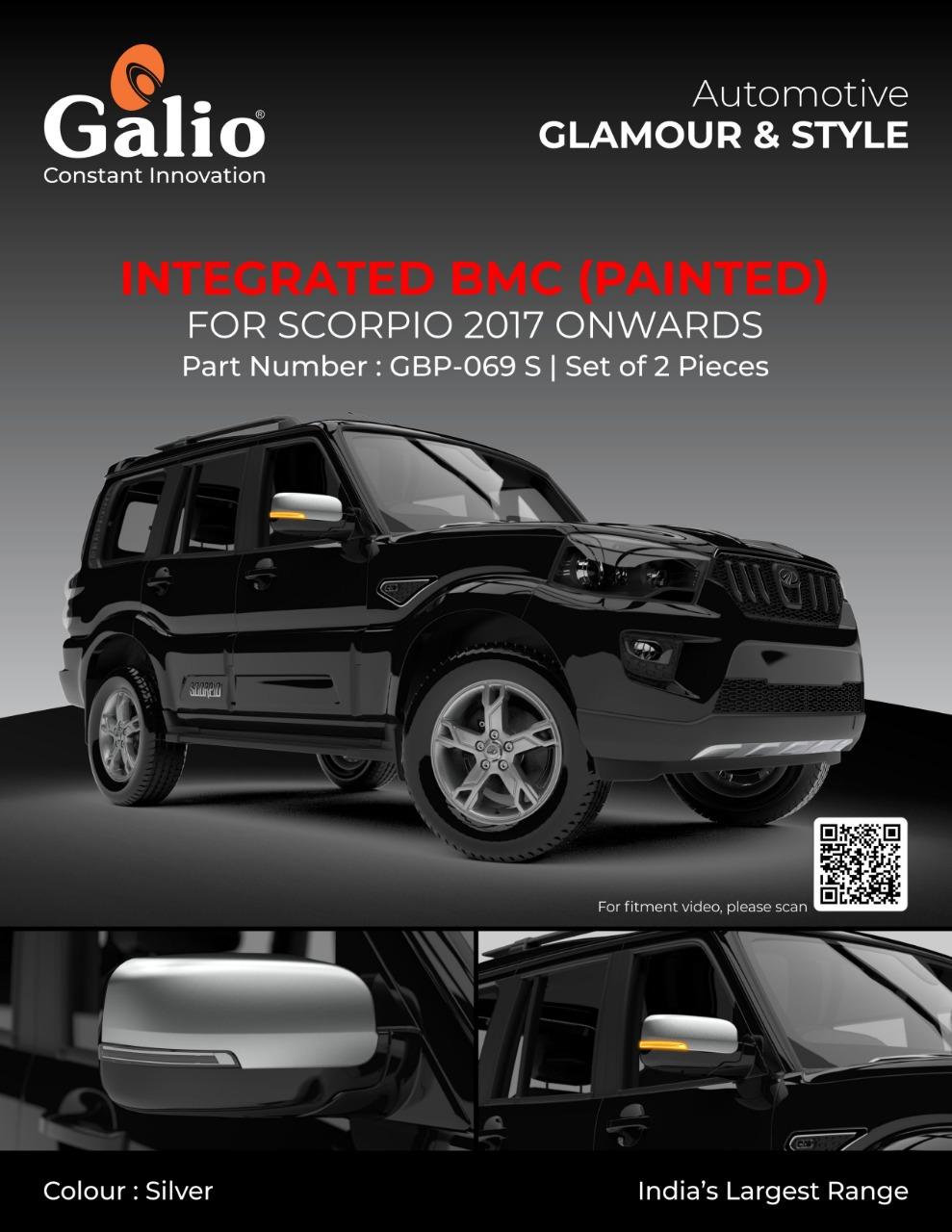 Mahindra Scorpio Silver Integrated Blinking ORVM Cover