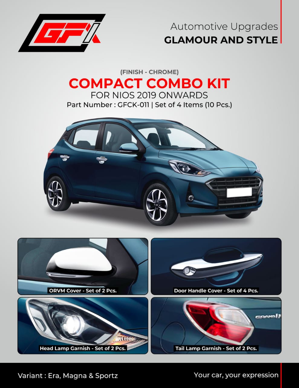 Hyundai I 10 Grand Nios Compact chrome finish Combo Kit