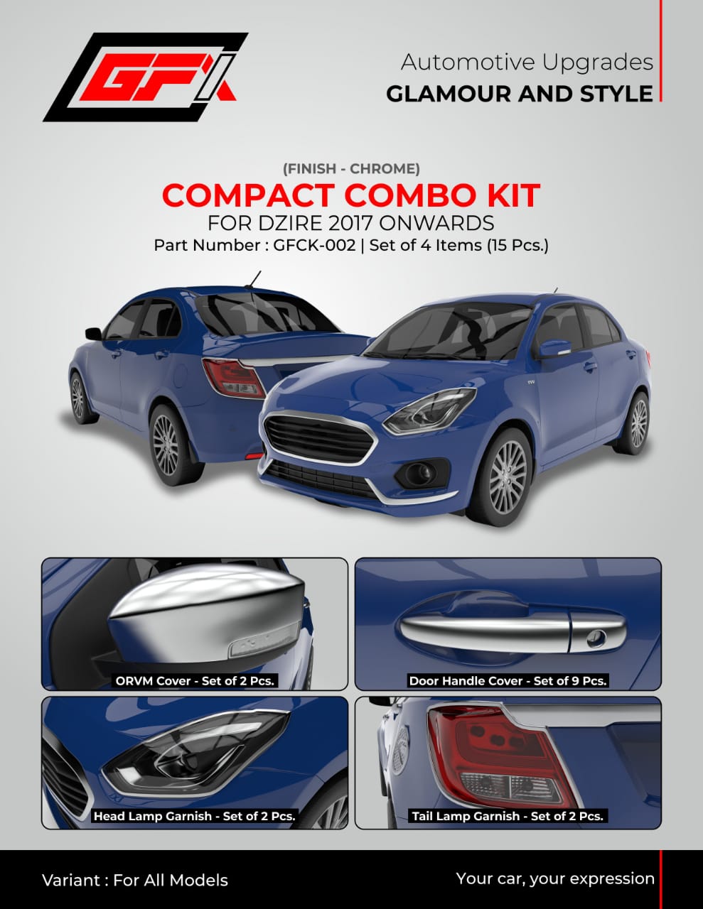 Maruti Suzuki Dzire 2020 chrome finish combo kit