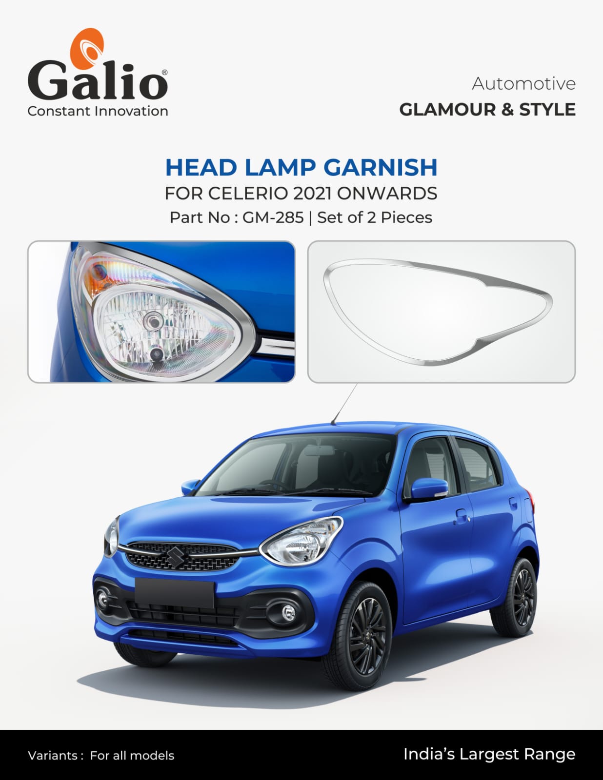 Chrome Finish Head Lamp Garnish for Maruti Suzuki Celerio