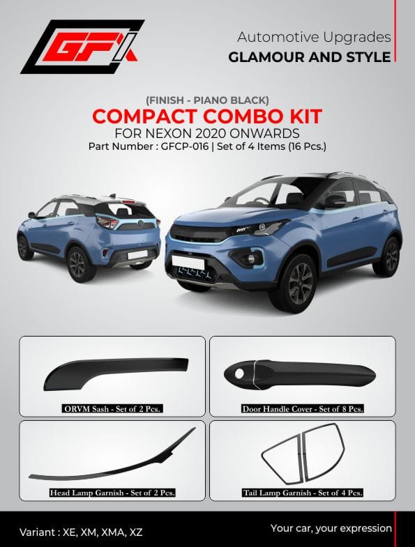 Tata Motors Nexon Piano Black Finish compact combo kit