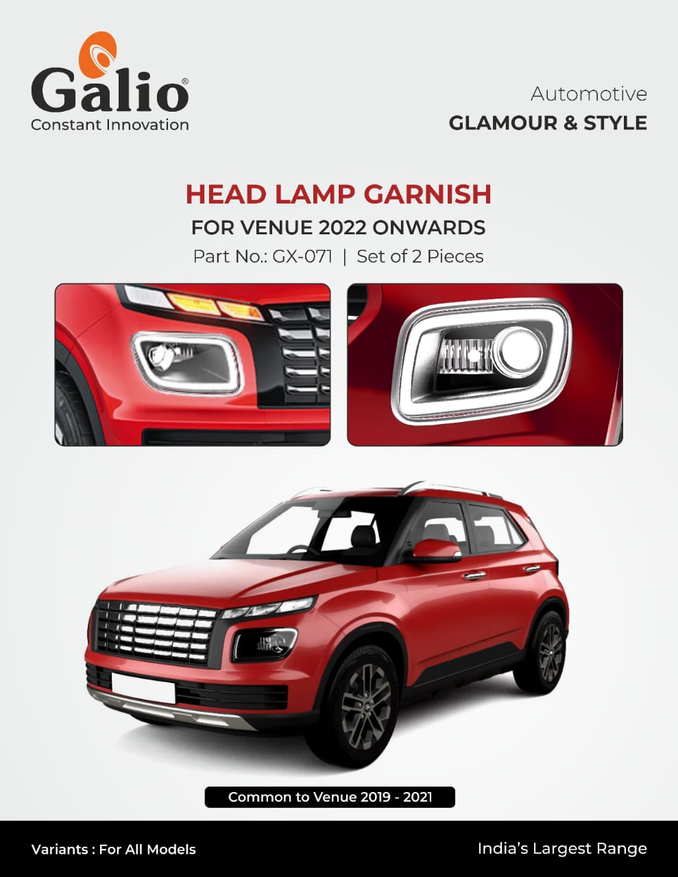 Chrome Finish Head Lamp Garnish for Hyundai Venue