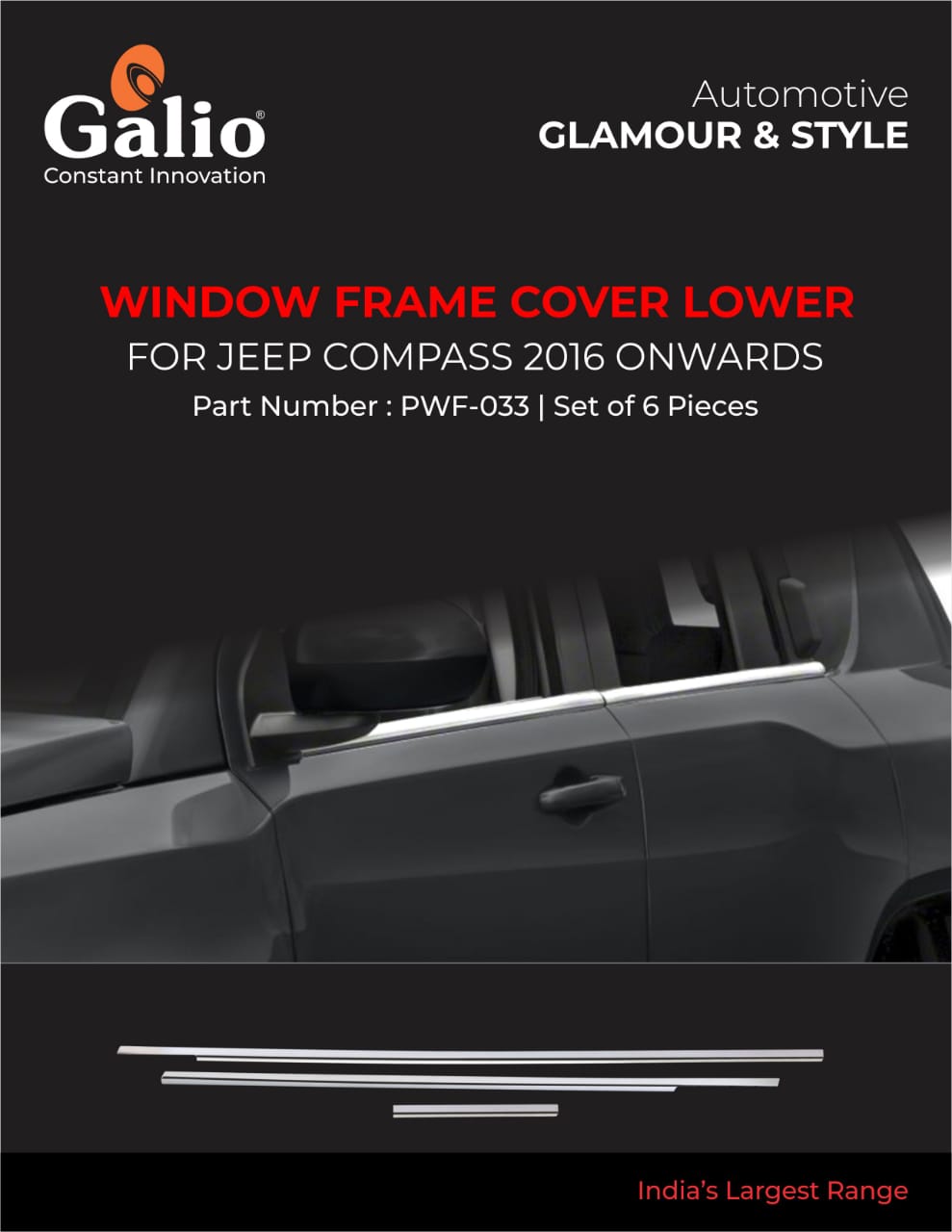 Jeep Compass Window Frame Cover Lower - Chrome Finish