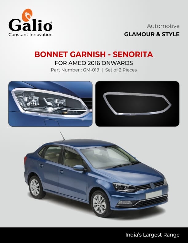 Chrome Finish Head Lamp Garnish for Volkswagen Ameo