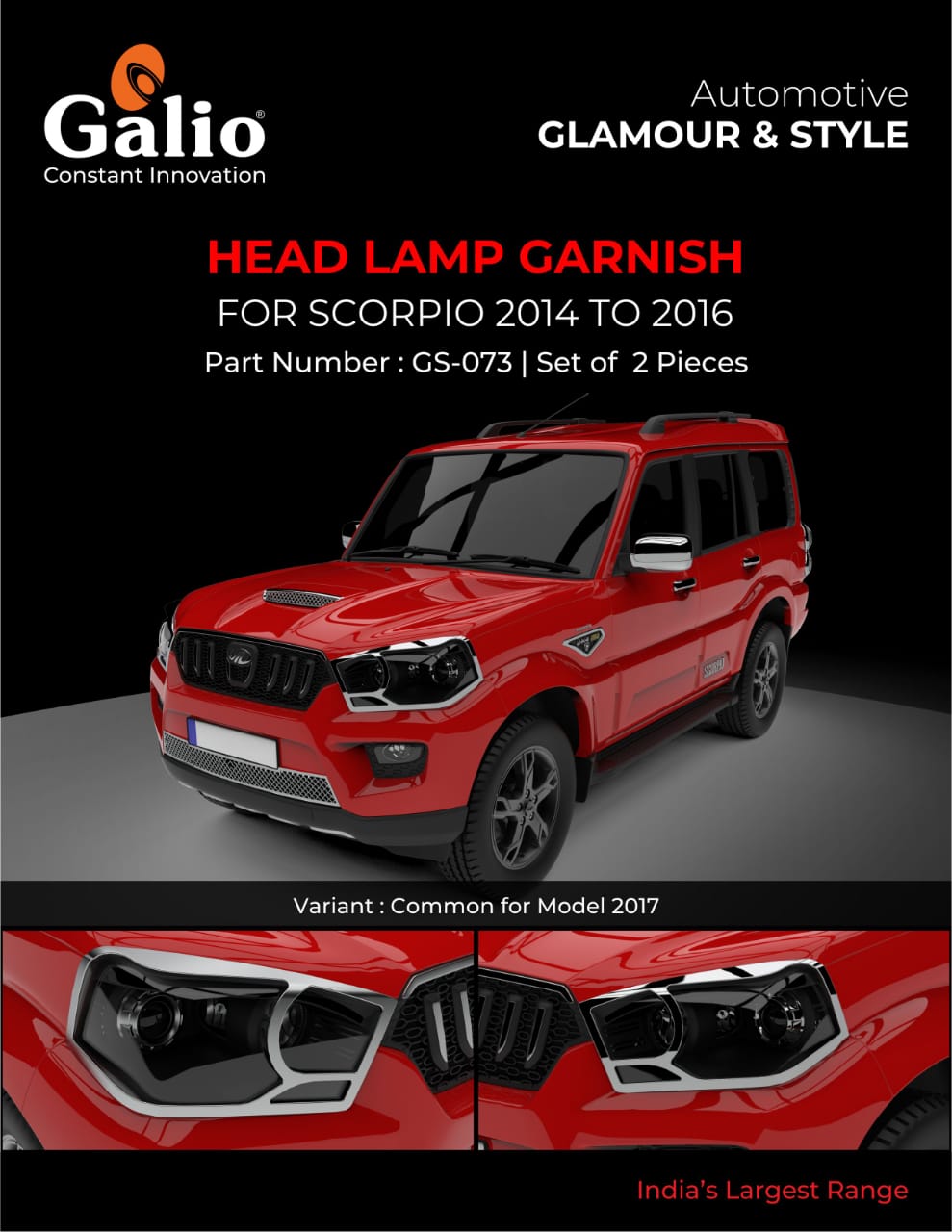 Chrome Finish Head Lamp Garnish for Mahindra Scorpio Classic