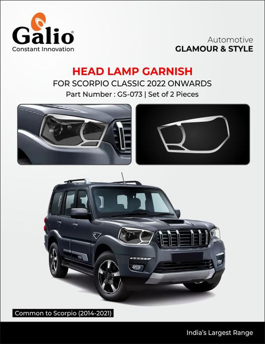 Chrome Finish Head Lamp Garnish for Mahindra Scorpio Classic .