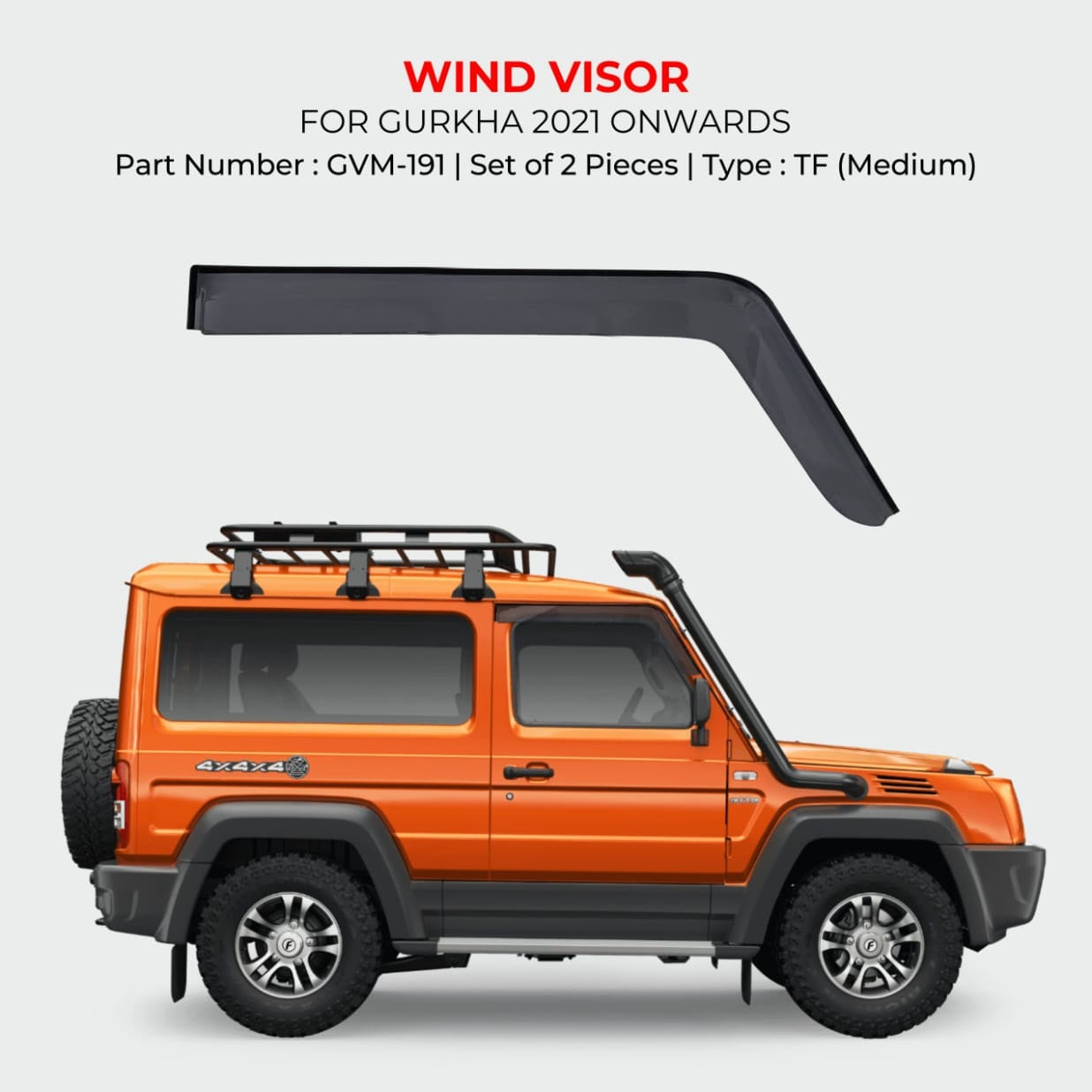 Black Premium Door Visor For Force Gurkha - Model 2021 Onwards