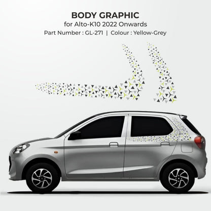 Car body graphic for Alto-K10 2022 onwards with design elements on a white background.