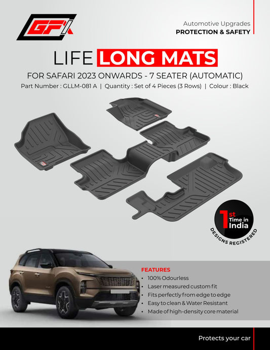 Car Floor Mat For Tata Safari 7 Seaters Automatic - Model 2024 Onwards