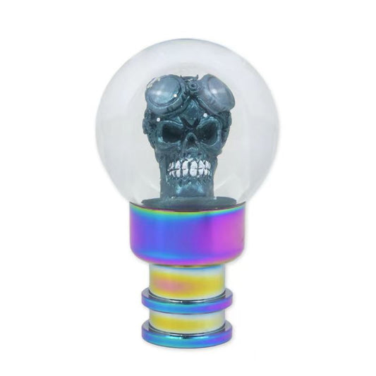 Skull Head Shaped Vehicle Car Gear Shift Knob - Full Glass Body Metal Base