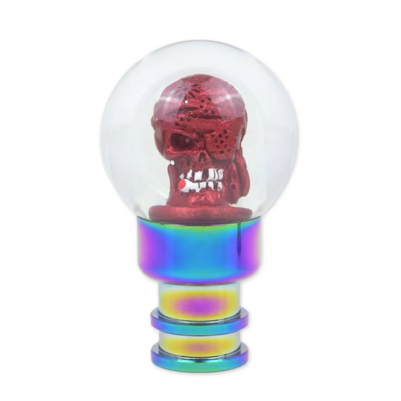 Skull Head Shaped Vehicle Car Gear Shift Knob - Full Glass Body Metal Base