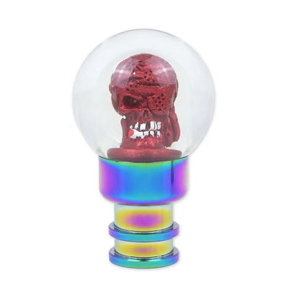 Skull Head Shaped Vehicle Car Gear Shift Knob - Full Glass Body Metal Base