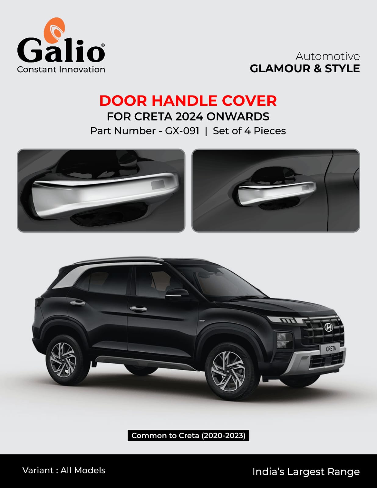 Chrome Finish Door Handle Cover For Hyundai Creta - Model 2024 Onwards