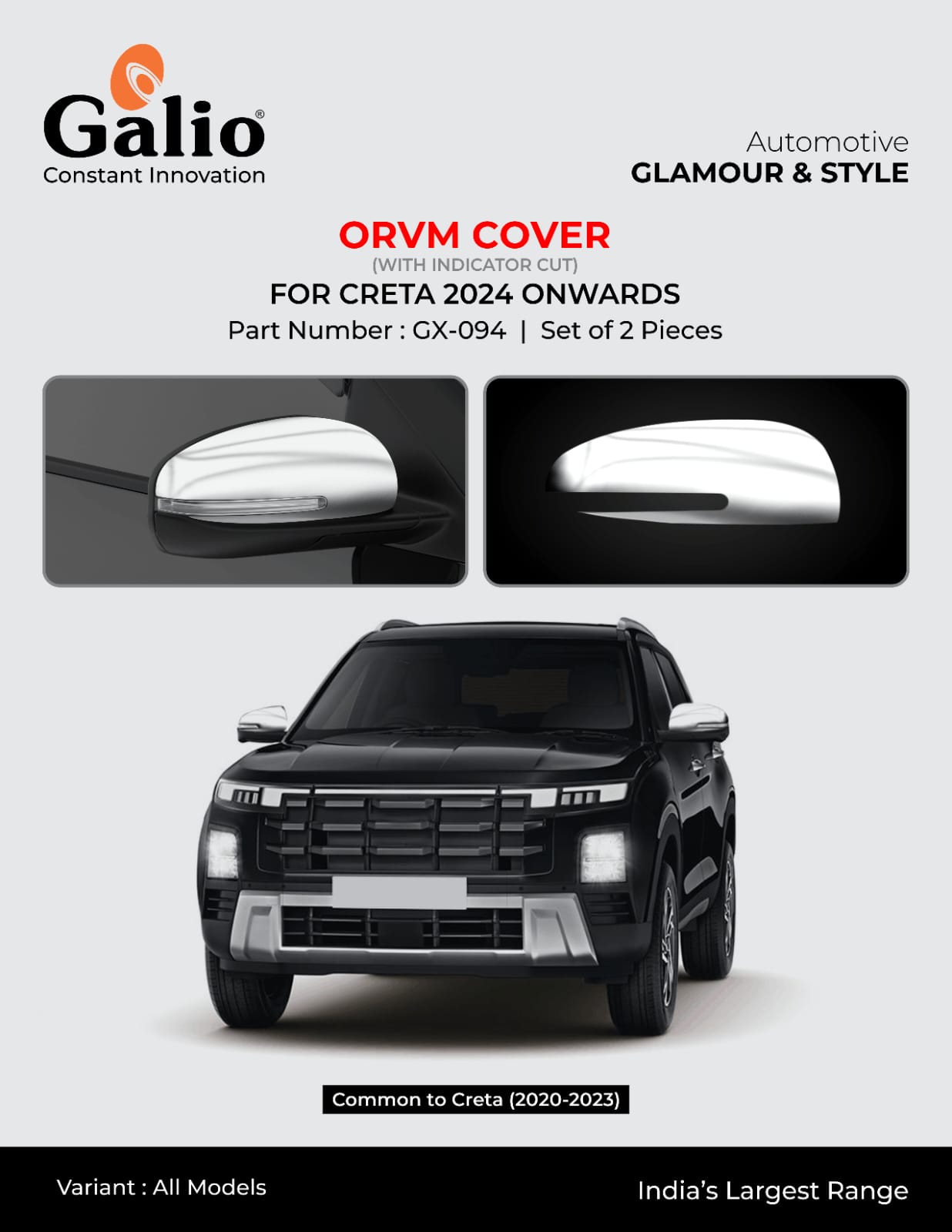 ORVM Cover With Indicator Cut For Hyundai Creta - Model 2024 Onwards