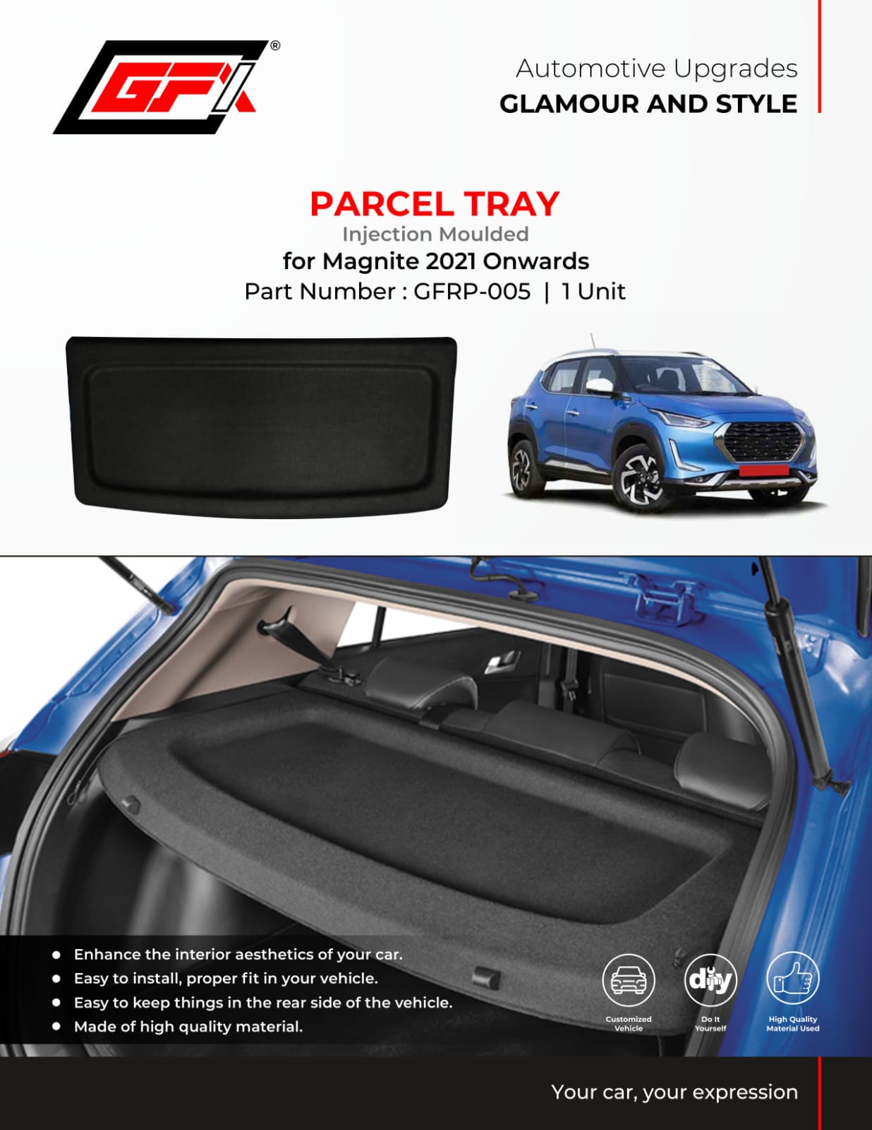 Parcel Tray For Nissan Magnite - Model 2021 Onwards