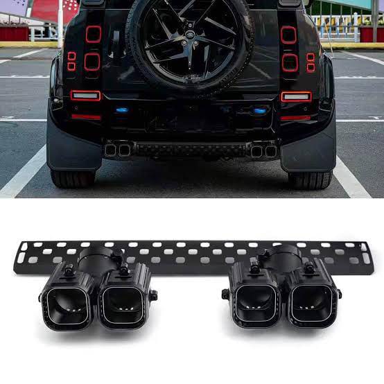 Black Rear Tail Dual Exhaust Muffler Tip Pipes Trim For Land Rover Defender - Model 2020 Onwards