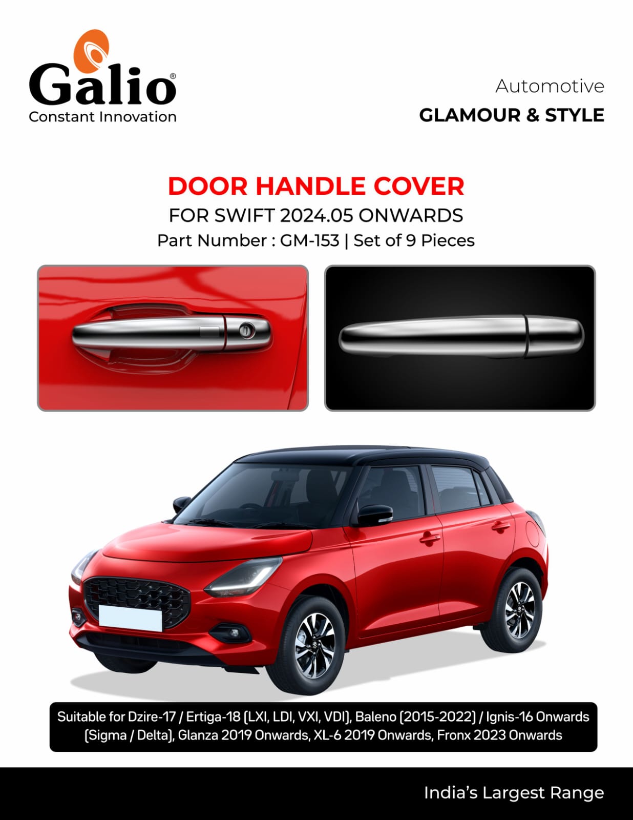 Chrome Finish Door Handle Cover For Maruti Suzuki Swift - Model 2024 Onwards
