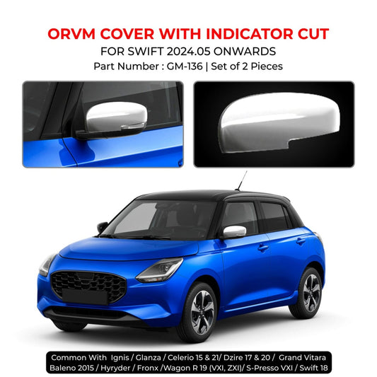 Chrome Finish ORVM Cover With Indicator Cut For Maruti Suzuki Swift - Model 2024 Onwards