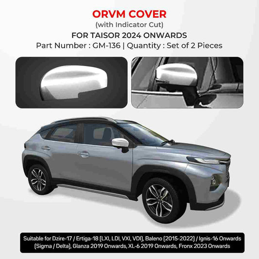 Chrome Finish ORVM Cover With Indicator Cut For Toyota Taisor - Model 2024 Onwards