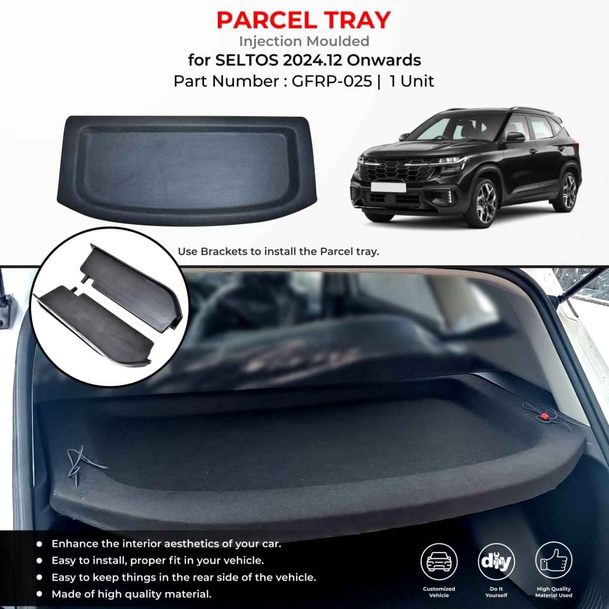 Injection Molded Parcel Tray For KIA Seltos - Model 2025 Onwards