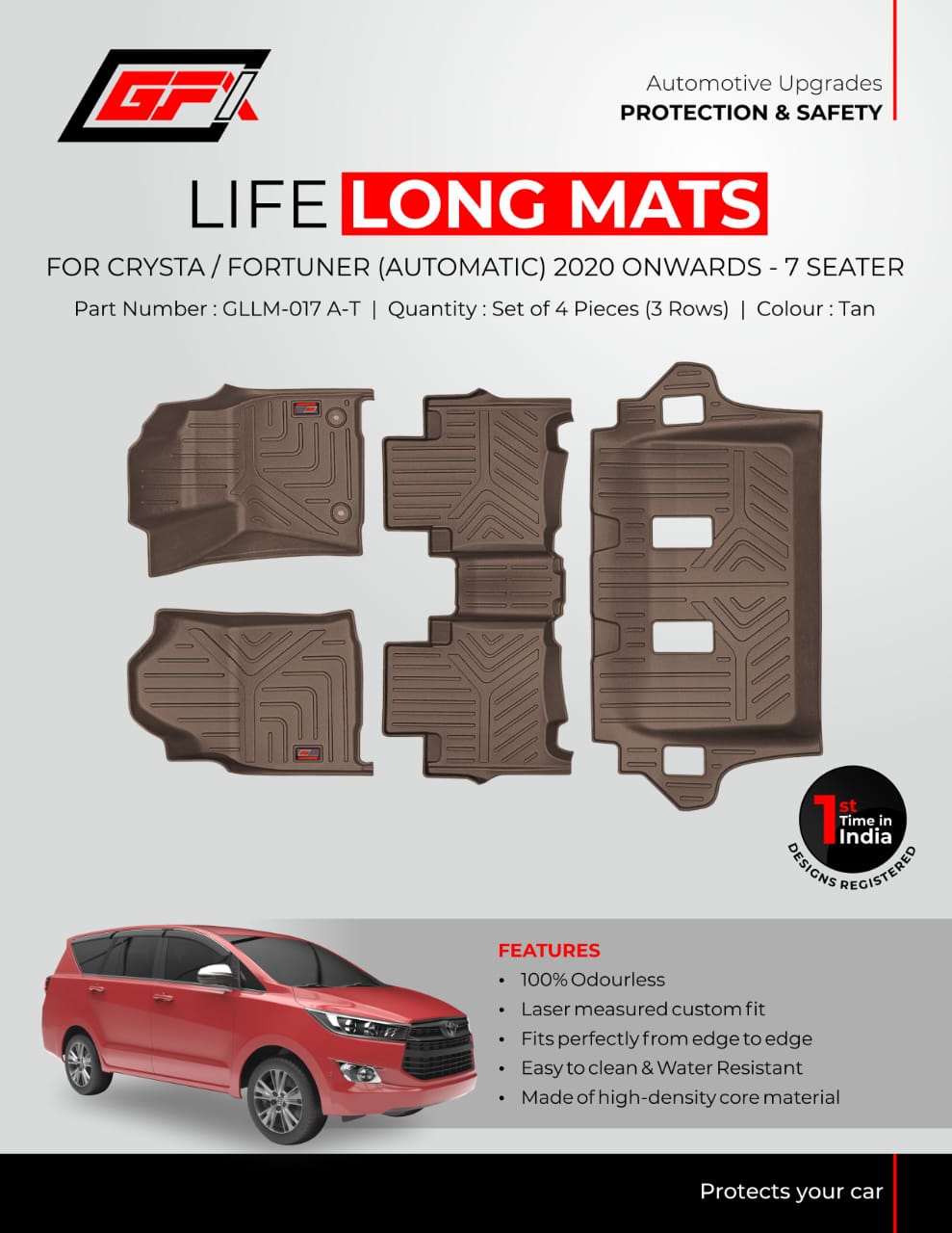 Toyota Innova Crysta Automatic - Life Long Mats - Model 2016 Onwards