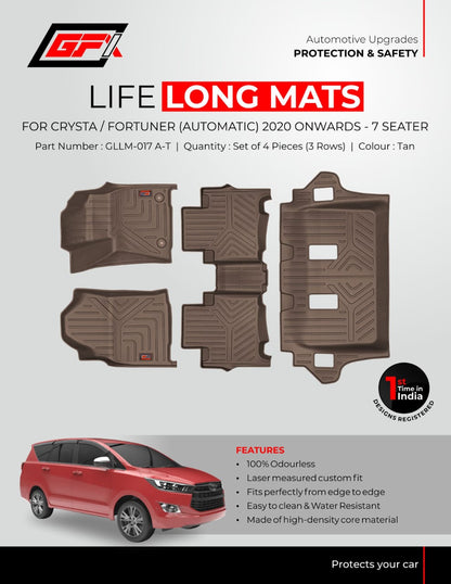 Toyota Innova Crysta Automatic - Life Long Mats - Model 2016 Onwards