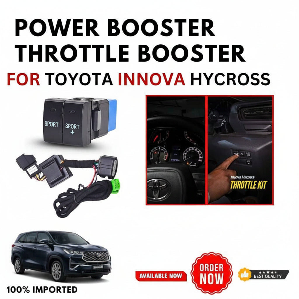 Power booster throttle booster kit for Toyota Innova Hycross with product display and vehicle image.