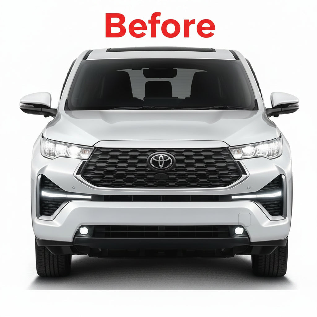 White Toyota SUV with 'Before' text on a white background