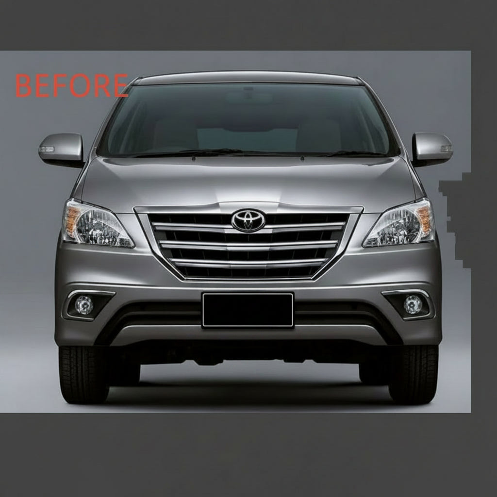 Front view of a Toyota vehicle on a gray background with 'BEFORE' text.