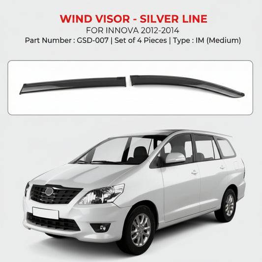 Wind visor for Toyota Innova 2012-2014 with product details on a white background