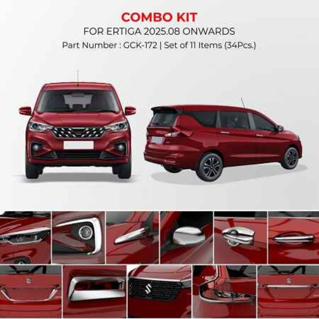 Red car with combo kit parts on a white background