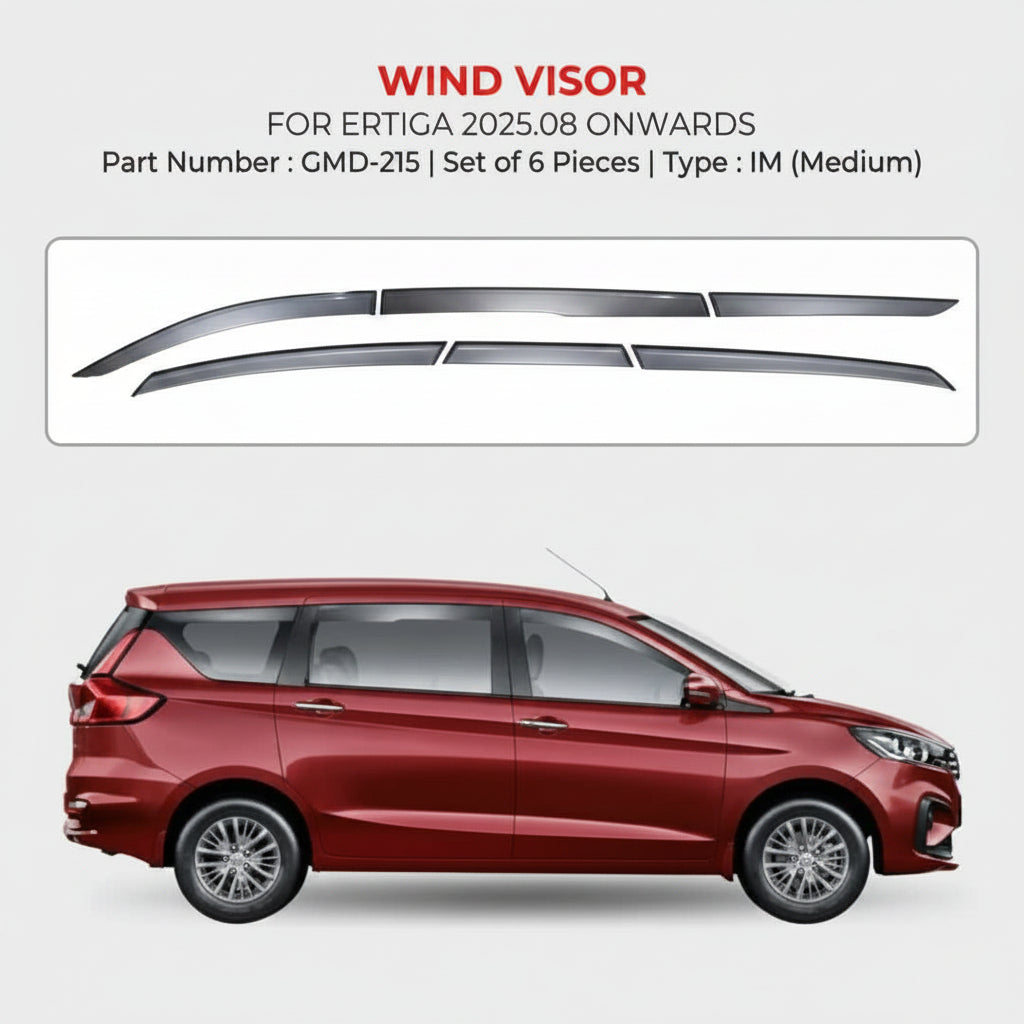 Wind visor for Ertiga 2025.08 onwards with product details on a white background